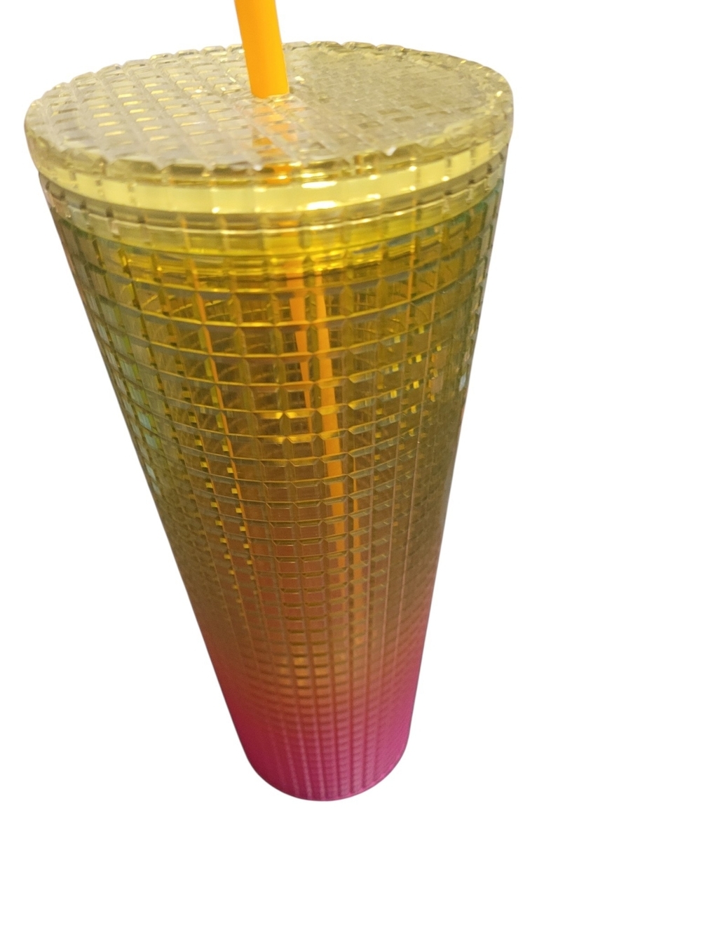 Starbucks Summer 2022 Yellow Pink Ombre Grid Cold Cup Tumbler 24oz Venti